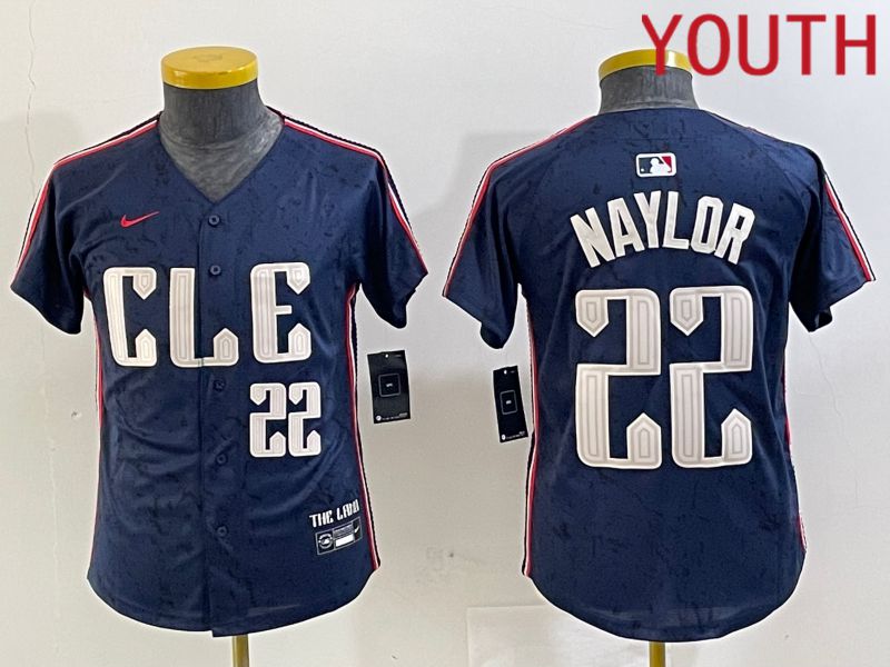 Youth Cleveland Indians 22 Naylor Blue City Edition Nike 2024 MLB Jersey style 4